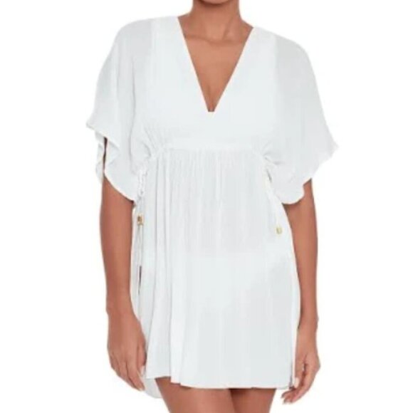 Lauren Ralph Lauren Short Sleeve V-Neck Front & Back Tunic Coverup - White - Lrg - Picture 10 of 10